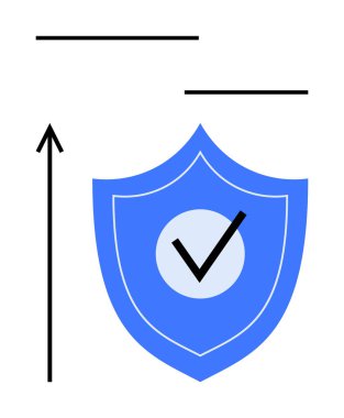 Mavi kalkan siyah işaretli yukarı doğru ok üç siyah çizgi. Güvenlik, koruma, güvenlik, güvenilirlik, ilerleme, istikrar ve güvence için ideal. Satır metaforu