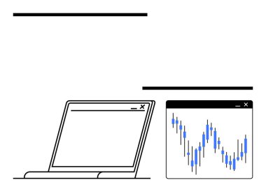 Dizüstü bilgisayar boş bir tarayıcı penceresiyle açıldı. Yanında da ayrı bir pencerede pazar verilerini temsil eden bir şamdan şeması var. Finans, hisse senedi ticareti, teknoloji, iş, yatırım ve internet sektörü için ideal