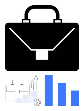 İçinde büyüme grafiği, bar grafiği ve dolar parası olan bir iş çantası. İş, finans, analitik, yatırım, ekonomik büyüme üretkenlik planlaması için idealdir. Satır metaforu