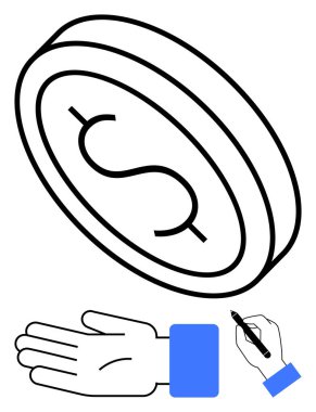 Sembollü, elli, mavi kollu, kalemli bir dolar. Finans, iş, yatırım ekonomisi tasarruf illüstrasyon tasarımı için idealdir. Oluşturma para birimini vurguluyor. Satır metaforu