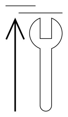Yukarı doğru giden bir okun ve iki yatay çizginin yanına kıvır. Büyüme, gelişme, teknik rehberlik, mekanik araçlar, bakım, onarım ve ilerleme görselleri için idealdir. Satır metaforu