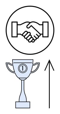 Kupanın üstündeki dairesel çerçevede bir numara ve yukarı doğru okla tokalaş. Ticari başarı, takım çalışması, işbirliği, başarı, ortaklık, zafer ve hedef belirleme için ideal. Satır metaforu