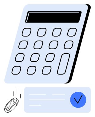 Sayısal tuş takımlı hesap makinesi, düşen bozuk para ve işaret sembolü. Finans, muhasebe, bütçe, denetim, muhasebe vergisi hazırlama, ekonomik analiz için idealdir. Satır metaforu