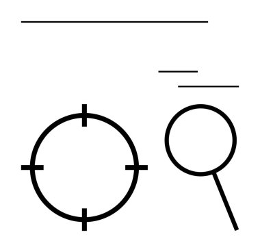 Büyüteç ve çizgileri olan hedef. İş analizi, stratejik planlama, çözüm bulma, kullanıcı deneyimi tasarımı, ilerleme takibi, veri analizi ve hedef belirleme için ideal. Satır metaforu