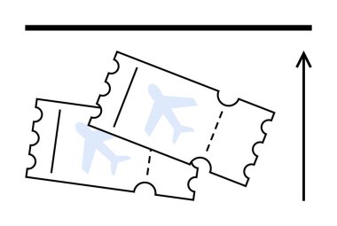 Mavi bir uçak ikonu olan uçak biletleri, yukarı doğru giden bir okla eşleştirilmiş seyahat isteklerini ve büyümeyi sembolize ediyor. Macera, keşif, planlama, özgürlük, başarı temaları için idealdir.