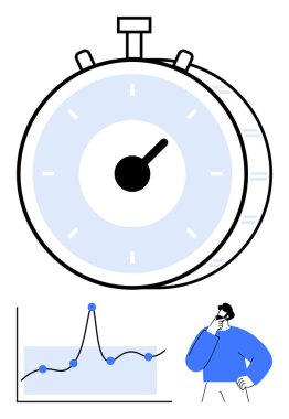 Stopwatch grafiği, düşüncelerinde veri noktaları olan. Zaman yönetimi, analiz, üretkenlik, planlama, verimlilik, strateji ve karar verme için ideal. Satır metaforu