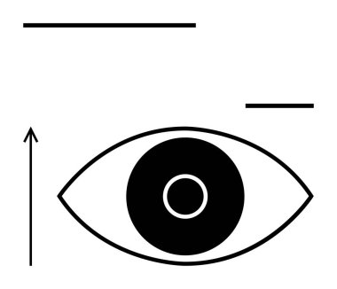 Ortadaki göz yatay çizgiler ve yukarı doğru bir okla çerçevelenmiş. Görme, odaklanma, berraklık, yön, anlayış, minimalizm ve yaratıcılık için ideal. Satır metaforu