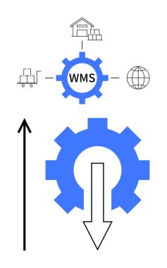 WMS ile vites, depo arabası ve küreyi birbirine bağlıyor. Lojistik, verimlilik, teknoloji, tedarik zinciri, envanter, otomasyon, küresel erişim için ideal. Satır metaforu