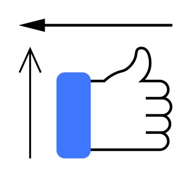 Mavi kollu el hareketi ve biri solu diğeri yukarıyı gösteren iki siyah ok. Navigasyon, onay, anlaşma, yön, başarı, pozitif geribildirim artışı için ideal. Çizgi