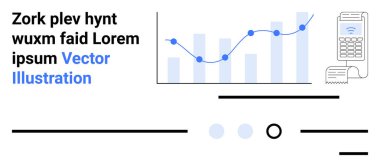 Satır grafiği ve veri noktaları, makbuz ve hesap makinesi olan çubuk çizelgesi, eyleme çağrı ile metin. Finansal analiz, iş raporlama, veri görselleştirme, piyasa araştırması, ekonomik analiz için ideal
