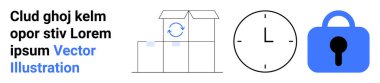 Ok, saat ve kilit simgesiyle kutuyu aç. Teslimat hizmetleri, lojistik, zaman yönetimi, güvenlik, e-ticaret, müşteri hizmetleri, iş operasyonları için ideal. İniş sayfası için pankart