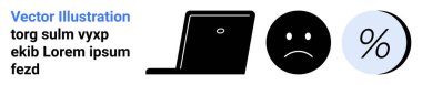 Laptop, üzgün surat ve yüzde işareti. İş raporları, finansal sunumlar, ekonomik kriz, iş stresi, olumsuz geribildirim, piyasa analizi, çevrimiçi anketler için ideal. İniş sayfası
