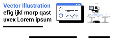 Tablet, ameliyat yapan bir tıbbi robotun yanında grafikler gösteriyor. Sağlık, teknoloji, eğitim, veri analizi, tıbbi yenilik, araştırma sunumları ve teknoloji ürünü reklamları için ideal