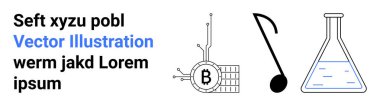 Bitcoin sembollü kripto para devresi, müzik notası ve sıvılı bilim şişesi. Fintech, müzik, fen eğitimi, teknoloji sunumları, laboratuvar posterleri, BTMM projeleri için ideal. İniş sayfası