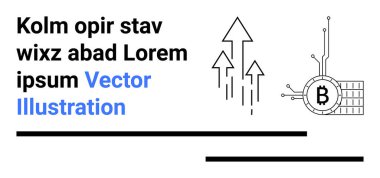 Bitcoin ağ sembolü yukarıyı gösteren çizgiler ve oklarla bağlandı. Kripto para birimi, engelleme zinciri, finans, yatırım, dijital para birimi, teknoloji ve ekonomik büyüme temaları için ideal. İniş sayfası