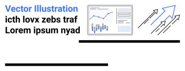 Grafikler, çizelgeler, yukarı doğru oklar, yer tutucu metni. Veri analizi, iş büyümesi, mali raporlar, piyasa araştırması, stratejik planlama, ilerleme izleme, performans ölçümleri için ideal