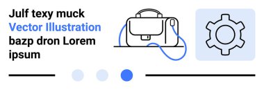 İş çantası ve vites simgesi mavi daireli metin elemanlarına bitişik. İş siteleri, teknoloji blogları, kurumsal sunumlar, eğitim materyalleri, pazarlama görselleri, ürün demoları, UXUI