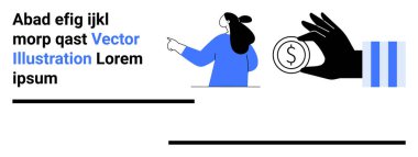 Metne ve grafiklere doğru el ele tutuşan iş kadını, yanlarında yazı, mavi röfleler. Finans, sunumlar, reklamlar, pazarlama, eğitim, bilgi grafikleri için ideal