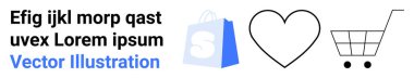 Mavi alışveriş torbası kalbi ve alışveriş arabası ikonları olan bir mesaj. Çevrimiçi alışveriş için ideal dijital pazarlama perakende tasarım web mağazaları ve müşteri memnuniyeti iniş sayfası
