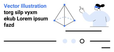Geometrik şekil, soyut çizgiler, talimatsal şekil işaretleme, minimum metin, mavi ve siyah renk şeması, havada asılı duran elementler. Teknoloji, eğitim, veri görselleştirme, yaratıcı tasarım için ideal