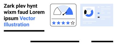 Business performance rating gauge with needle, blue stars, and partial circular graph. Ideal for analytics, customer feedback, data management, performance review, business strategy, user experience clipart