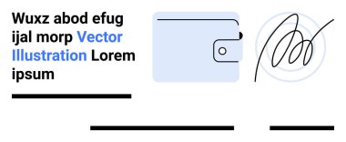 Kopçalı mavi cüzdanı aç, soyut imza, yer tutucu metni. Finansal uygulamalar, e-ticaret, dijital ödemeler, bankacılık hizmetleri, çevrimiçi işlemler, fintech ve güvenli ödemeler için ideal. İniş