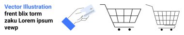 Çevrimiçi alışveriş ve işlemleri temsil eden iki alışveriş arabasının yanında bir kredi kartı tutuyor. E-ticaret, finans, dijital ödemeler, alışveriş uygulamaları, perakende satışlar, pazarlama için ideal