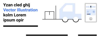 Forklift kamyonu bir paket taşıyor, kontrol paneli. Lojistik, envanter yönetimi, otomasyon, e-ticaret, depolama, teknoloji ve endüstriyel web siteleri için ideal. İniş sayfası
