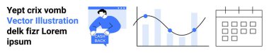 Zamanlama için bir web sayfası, veri noktalarını gösteren çizgi grafik ve takvim simgesi üzerinde kredi başvurusu. Finans, iş analizi, proje yönetimi, eğitim, pazarlama, idari