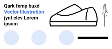 Mısır grafiği, minimalist siyah ayakkabı çizimi, yer tutucu metin, mavi daireler ve yatay siyah çizgi. Ürün sergileri, sunumlar, tasarım konseptleri, broşürler, reklamlar için ideal