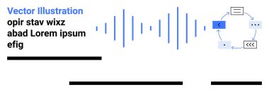 Dijital ses dalgaları, oklu akış diyagramı mavi ve siyah metin elementleri. Teknoloji, ses, yazılım, iş akışı, sunum, iniş sayfası, belgeler için ideal. İniş sayfası