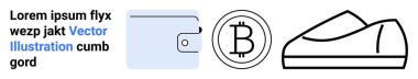 Dijital cüzdan, Bitcoin sembollü kripto para ve minimalist ayakkabı izi. E-ticaret, finans, dijital para birimleri, alışveriş, çevrimiçi işlemler, teknoloji ve moda için ideal