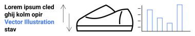 Siyah bir spor ayakkabısı, bar grafiği, Vector Illustration dahil yer tutucu metni, yukarı doğru ok. Veri sunumu, ürün pazarlaması, performans ölçümleri, analiz, spor eğilimleri için ideal