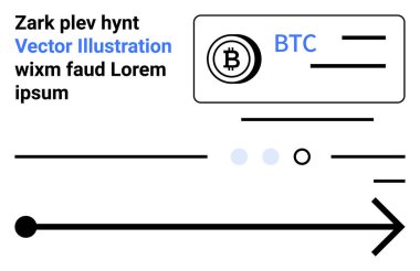 Bir kutuda Bitcoin sembolü, metin elementleri ve soyut çizgiler siyah ve mavi renkli modern bir tasarım yaratıyor. Kripto para birimi, engelleme zinciri, fintech, dijital para birimi, teknoloji, finans için ideal