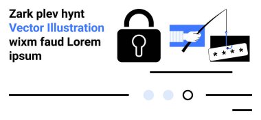 Kilit sembolü, olta kamışı, şifre kartı, soyut çizgiler ve metin. Siber güvenlik, veri koruması, çevrimiçi güvenlik, phishing farkındalık, bilgi güvenliği, teknoloji güvenliği, web güvenliği için ideal