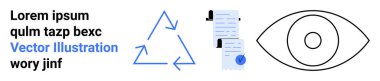 Geri dönüşüm sembolü, işaretli belge ve göz simgesi. Sürdürülebilirlik, belge, kalite güvencesi, uyum, izleme, çevre dostu uygulamalar ve eğitim materyalleri için idealdir. İniş