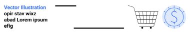 Bir döviz sembolünün yanında yer tutucu metni olan bir alışveriş arabası simgesi. E-ticaret, çevrimiçi alışveriş, dijital işlemler, ödeme kapıları, finans hizmetleri, pazarlama ve işletme için ideal