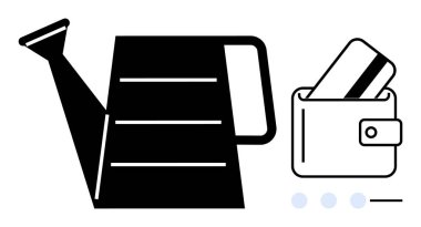 İçinde kredi kartları olan bir cüzdanın yanında sulama kutusu. Finansal sağlığı ve büyümeyi temsil ediyor. Yatırım, tasarruf, mali planlama, bütçe, ekonomik büyüme, zenginlik yönetimi için ideal