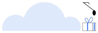 Mavi renkli, mavi kurdeleli bir hediye kutusu ve yanında da siyah bir büyüteç. Bulut depolama, keşif, analiz, tatil, veri güvenliği, kutlama teknolojisi için ideal. Çizgi