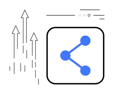 Mavi ve siyah paylaşım simgesi ana hatlı kare içinde yukarı bakan oklarla birlikte, büyümeyi gösteriyor. Pazarlama, sosyal medya, ağ, takım çalışması, iş büyümesi, teknoloji için ideal