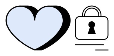 Heart shape near padlock. Ideal for security, privacy, love, relationships, protection data security digital privacy. Line metaphor. Simple line icons clipart