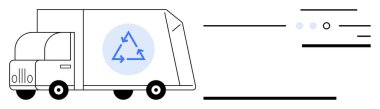 Eco-friendly delivery truck with recycling symbol on the side, moving forward with abstract speed lines. Ideal for environmental awareness, sustainable transportation, green logistics, recycling clipart