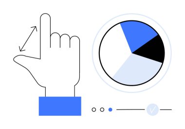 Renkli bir pasta grafiğinin yanında duran el hareketi. Veri analizi, teknoloji, kullanıcı etkileşimi, sunumlar, eğitim, iş stratejileri, görsel analizler için ideal. Satır metaforu