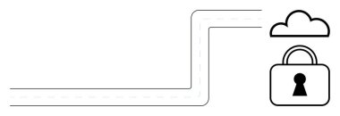 Bulut ve güvenlik kilidine giden kıvrımlı bir yol. Bulut depolama, güvenlik, veri koruması, ağ oluşturma, teknoloji, siber güvenlik, çevrimiçi mahremiyet için ideal. Satır metaforu