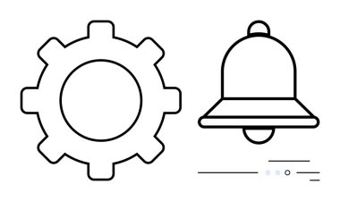 Uyarıları temsil eden çan simgesi ve ayarları tasvir eden ikon. Uygulama arayüzleri, web tasarımı, UXUI tasarımı, sistem uyarıları, kullanıcı ayarları, bildirimler ve dijital araçlar için idealdir. Satır metaforu