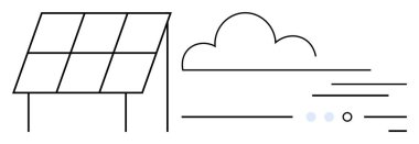 Güneş paneli, enerji akışını temsil eden çizgilerle bir bulutun altına kurulmuş. Sürdürülebilirlik, yenilenebilir enerji, çevresel etki, temiz teknoloji, iklim değişikliği, çevre dostu çözümler için ideal