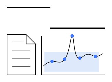 Line graph with blue data points and a report document symbolize data analysis growth strategy, finance, business, statistics, and planning. Ideal for presentations, reports, education, strategy clipart