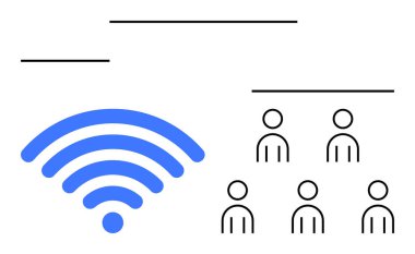 Mavili kablosuz sembol, siyahlı altı minimalist insan simgesi. Teknoloji, ağ, internet bağlantısı, kullanıcı arayüzü, dijital iletişim, çevrimiçi etkileşim, teknoloji hizmetleri için ideal. Çizgi