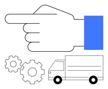 Mavi kollu, teslimat kamyonlu ve iki vitesli sol el işaretli. Lojistik, iş akışı, dağıtım hizmetleri, iş yönetimi, süreç optimizasyon endüstrisi ve takım çalışması kavramları için idealdir. Çizgi