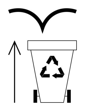 Kapağı kısmen açık, geri dönüşüm kutusu kapalı ve yukarı bakan bir ok var. Geri dönüşüm, atık yönetimi, çevre bilinci, ekolojik kampanyalar, sürdürülebilirlik, yeşil girişimler için ideal